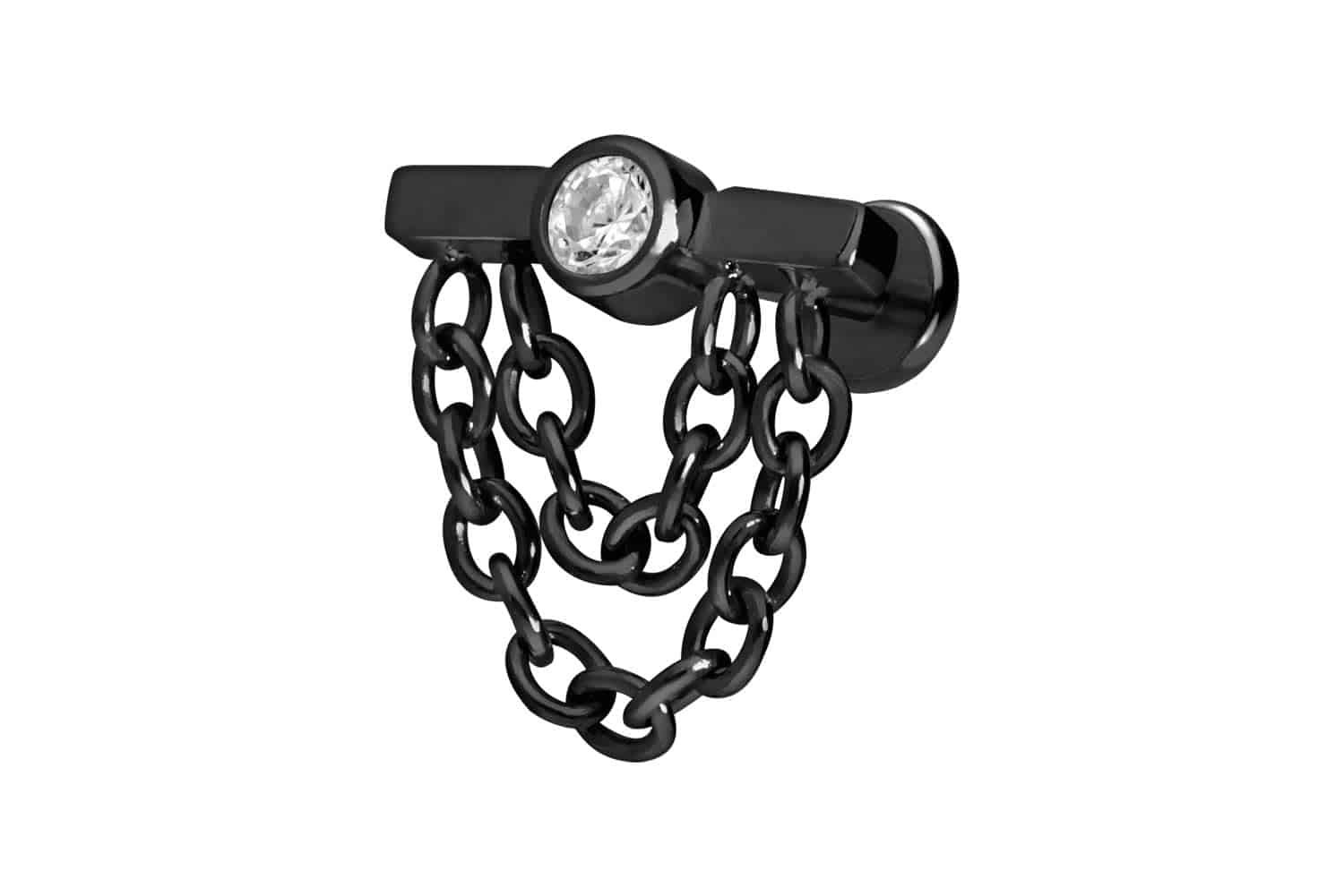 Titan Labret Piercing mit Push Fit BALKEN + KRISTALL + 2 KETTEN